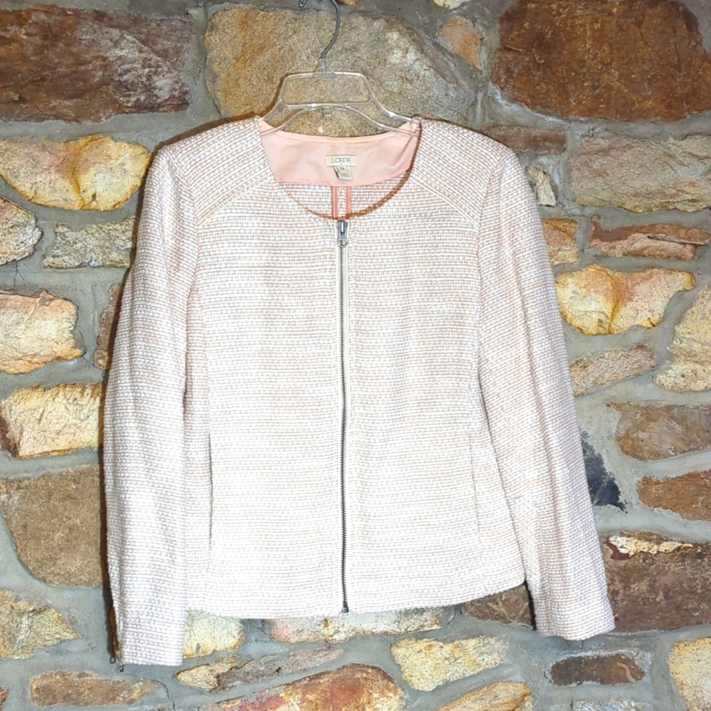 J. Crew pink metallic zip up tweed jacket